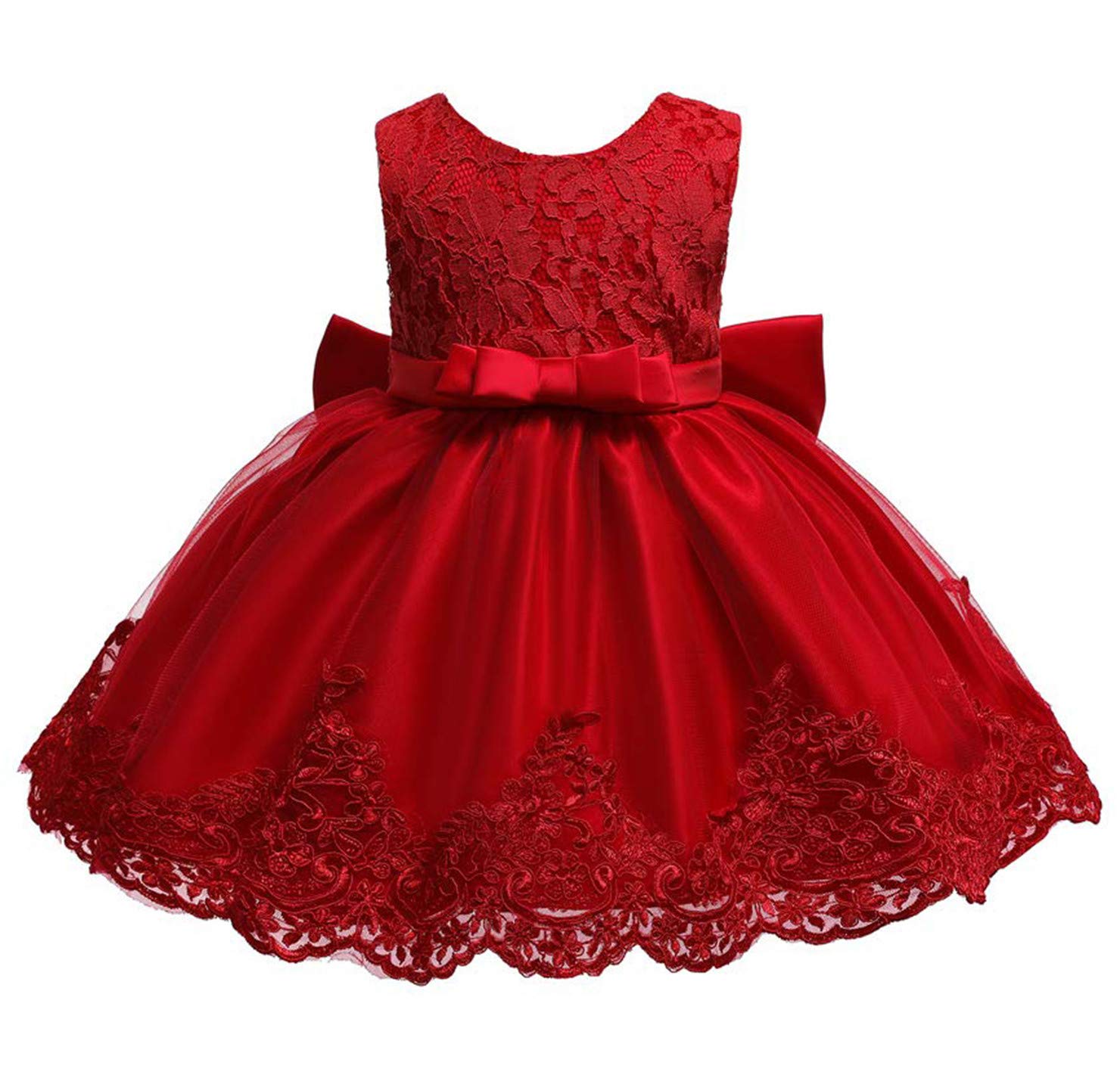 Flower Girls Dresses for Girls First Baptism FrocksToddler Hallowmas Birthday Party Ball Gown Dress (Red,110)