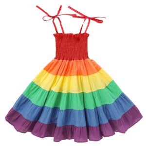 YOUNGER TREE Toddler Baby Girls Rainbow Dress Princess Sleeveless Halter Beach Tutu Sundress (4-5T, Colours)