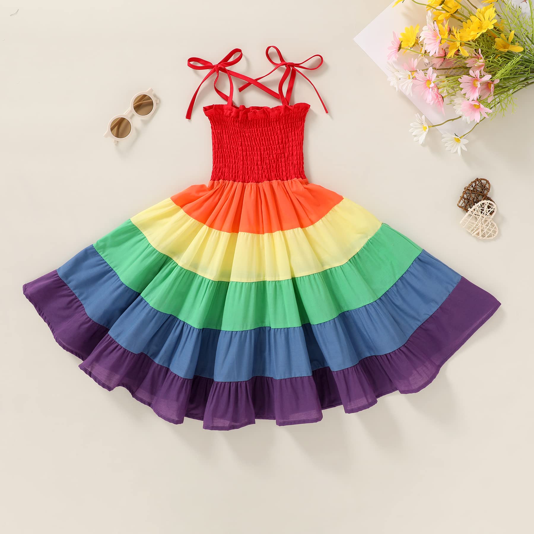 YOUNGER TREE Toddler Baby Girls Rainbow Dress Princess Sleeveless Halter Beach Tutu Sundress (4-5T, Colours)