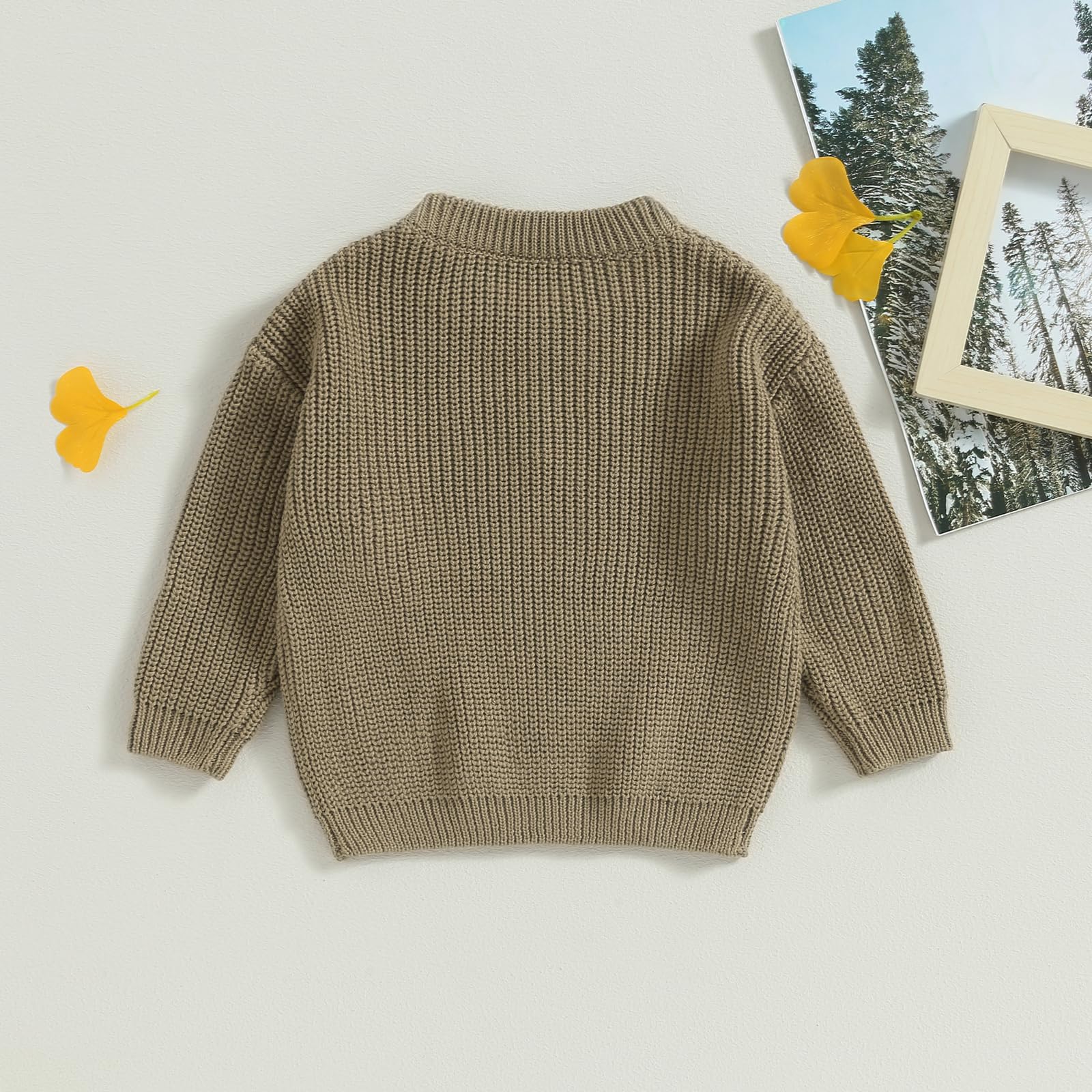 Toddler Baby Girl Boy Knit Sweater Round Neck Long Sleeve Pullover Sweatshirt Fall Winter Clothes (Flower Khaki, 2-3 Years)