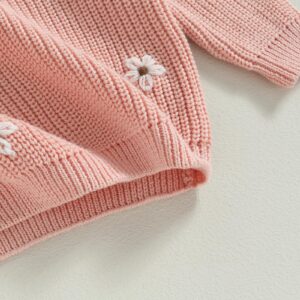 YOKJZJD Newborn Toddler Baby Girl Chunky Knit Sweater Flower Warm Sweatshirt Long Sleeve T-Shirt Knitted Fall Winter Clothes (Pink, 3-4 Years)