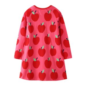 Hongshilian Toddler Girls Longsleeve Dress Cotton Jersey Casual Dresses Cartoon Applique(2T,Apple & Red)