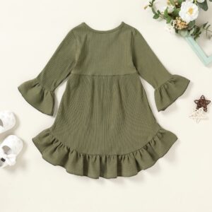 YOUNGER TREE Toddler Baby Girls Spring Clothing Solid Color Cotton Pit Irregular Skirt Winter Dress Long Sleeve Skirt Outfits(Green, 2-3T)