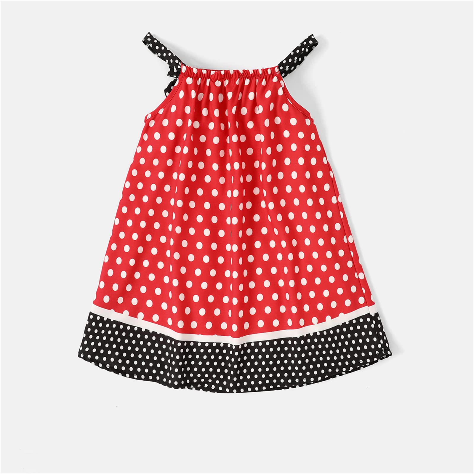 Disney Mickey and Friends Summer Dress for Girls Polka Dots Pattern Bow Slip Toddler Dress, Red, 4-5 Years