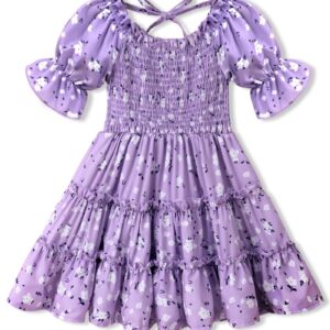 Purple Toddler Girl Dress Square Neck Puff Sleeve A-Line Toddler Floral Dresses Summer Dresses for Toddler Girls 5T 6T Dress