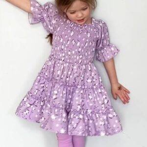 Purple Toddler Girl Dress Square Neck Puff Sleeve A-Line Toddler Floral Dresses Summer Dresses for Toddler Girls 5T 6T Dress