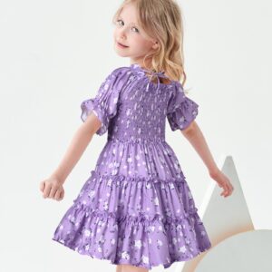 Purple Toddler Girl Dress Square Neck Puff Sleeve A-Line Toddler Floral Dresses Summer Dresses for Toddler Girls 5T 6T Dress