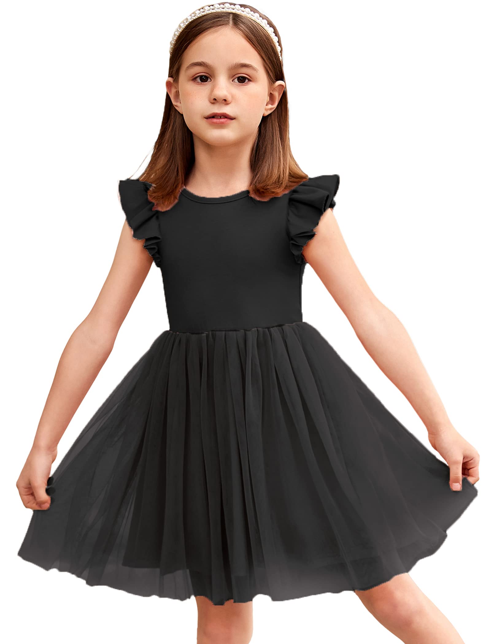 Arshiner Girls' Tulle Sundress Summer Flower Princess Wedding Dress for Toddler Girl (Black, 2T)