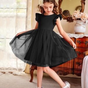 Arshiner Girls' Tulle Sundress Summer Flower Princess Wedding Dress for Toddler Girl (Black, 2T)