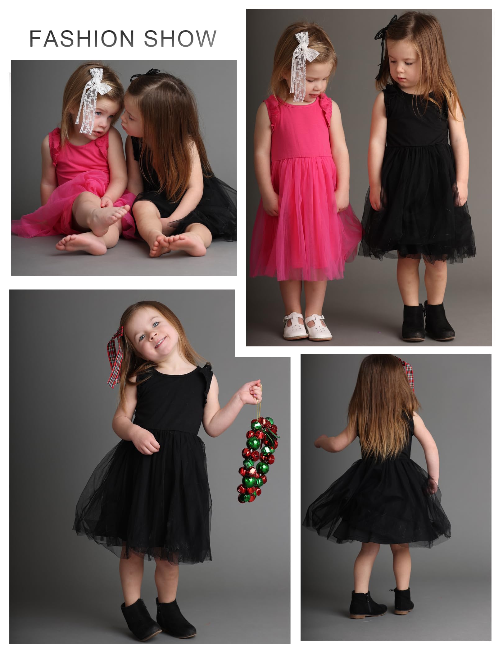 Arshiner Girls' Tulle Sundress Summer Flower Princess Wedding Dress for Toddler Girl (Black, 2T)