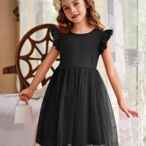 Arshiner Girls' Tulle Sundress Summer Flower Princess Wedding Dress for Toddler Girl (Black, 2T)