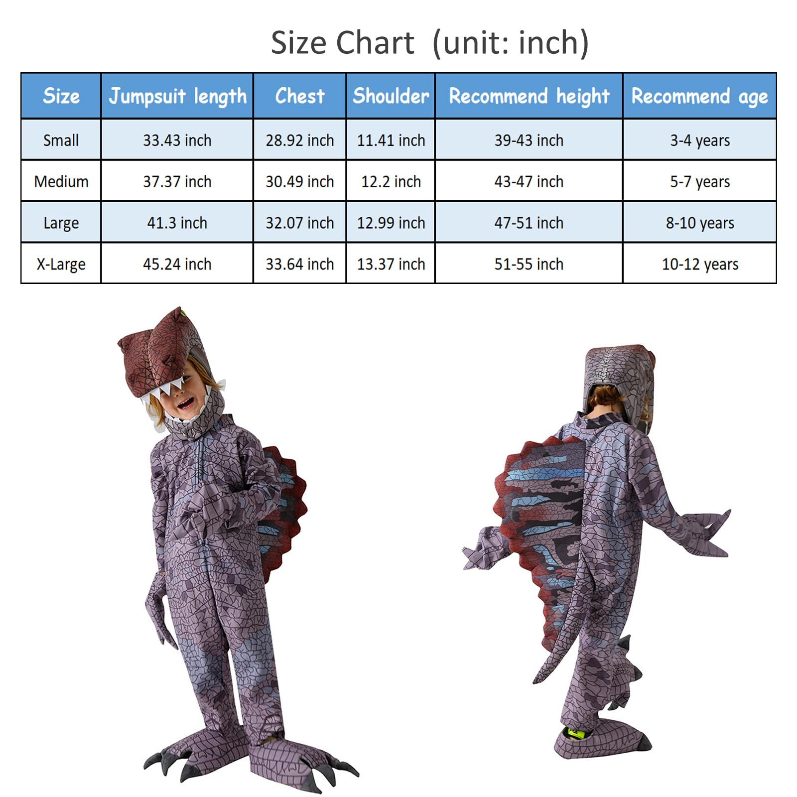 Halloween Toddler Kids Dinosaur Costume For Boys Girls Cosplay Animal The Monster Bodysuit Headpiece Gloves Outfit Dress Up (Medium)