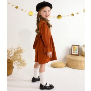 Toddler Baby Girl Fall Winter Dress Long Sleeve Turtleneck Tunic Vintage Sweater Dress for Kids Ribbed Knit Little Girl Dresses with Belt Skirts Outfits Set(Brown,4-5T)