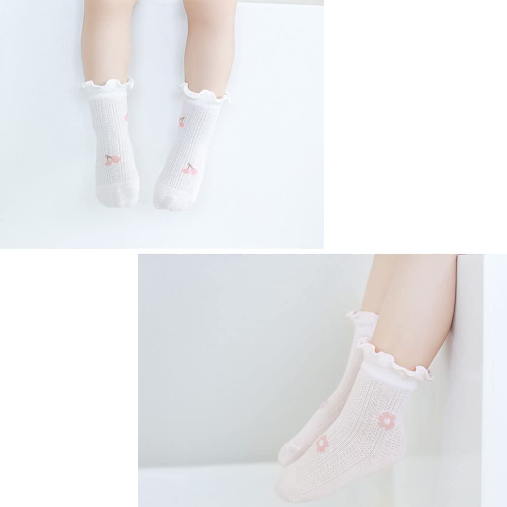 WATOCHE Baby Girls Socks Toddler Girl Ruffle Socks Little Girls Frilly Dress Socks Cotton Summer Mesh Socks(Mesh Flower,6-12M)