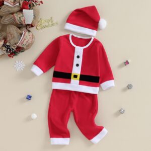 Rarjuiey Toddler Baby Boy Girl Christmas Outfit Long Sleeve Santa Claus Green Monster Cosplay Xmas Clothes (Santa Claus Red, 4-5 Years)