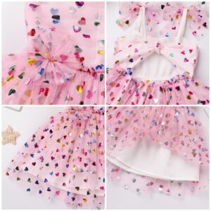 Pageant Dresses for Toddler Girls, Child Kids Flower Birthday Princess Tutu Dress Bow Sleeveless Smoked Dresses for Baby&Toddler Photographs Beach Wedding Christening Outfit Pink heart 3-4T