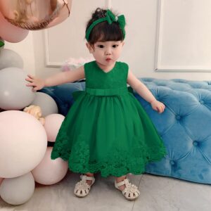 NSSMWTTC Baby Girl Ball Gown Dress Infant Birthday Party Christmas New Year Dresses Toddler Christmas (Green,6M)