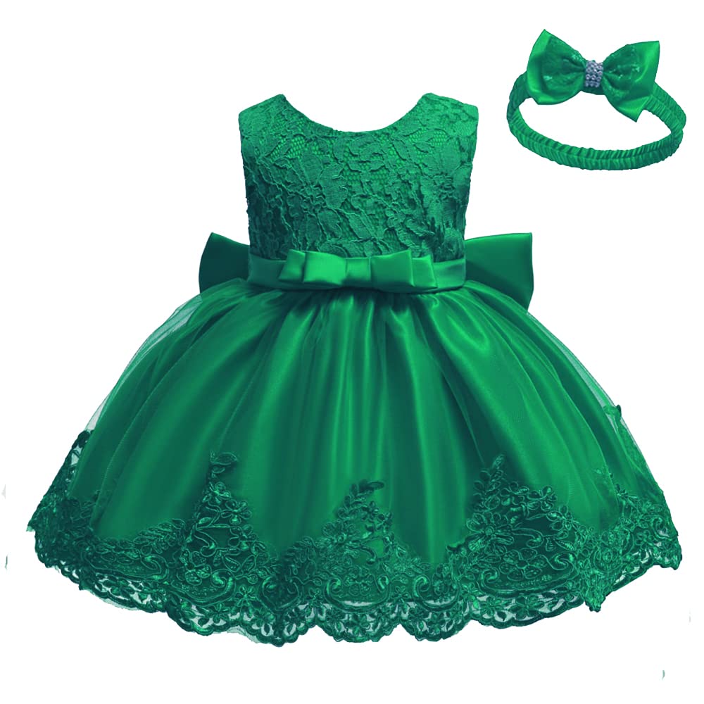 NSSMWTTC Baby Girl Ball Gown Dress Infant Birthday Party Christmas New Year Dresses Toddler Christmas (Green,6M)