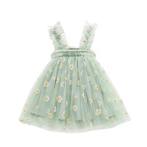 Daisy Suspenders Clothes Beach Baby Floral Kids Dress Casual Girl Toddler Summer Girls (Mint Green #4, 1-2 Years)