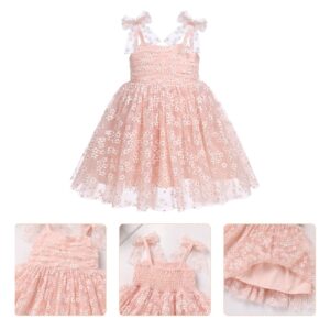 1st Birthday Dress for Baby Girl Toddler Kids First One Year Old Party Princess Dress 2nd 3rd Smash Cake Photo Shooting Spaghetti Straps Bowknot Polka Dots Layered Tulle Tutu Dress Peach 6-12M