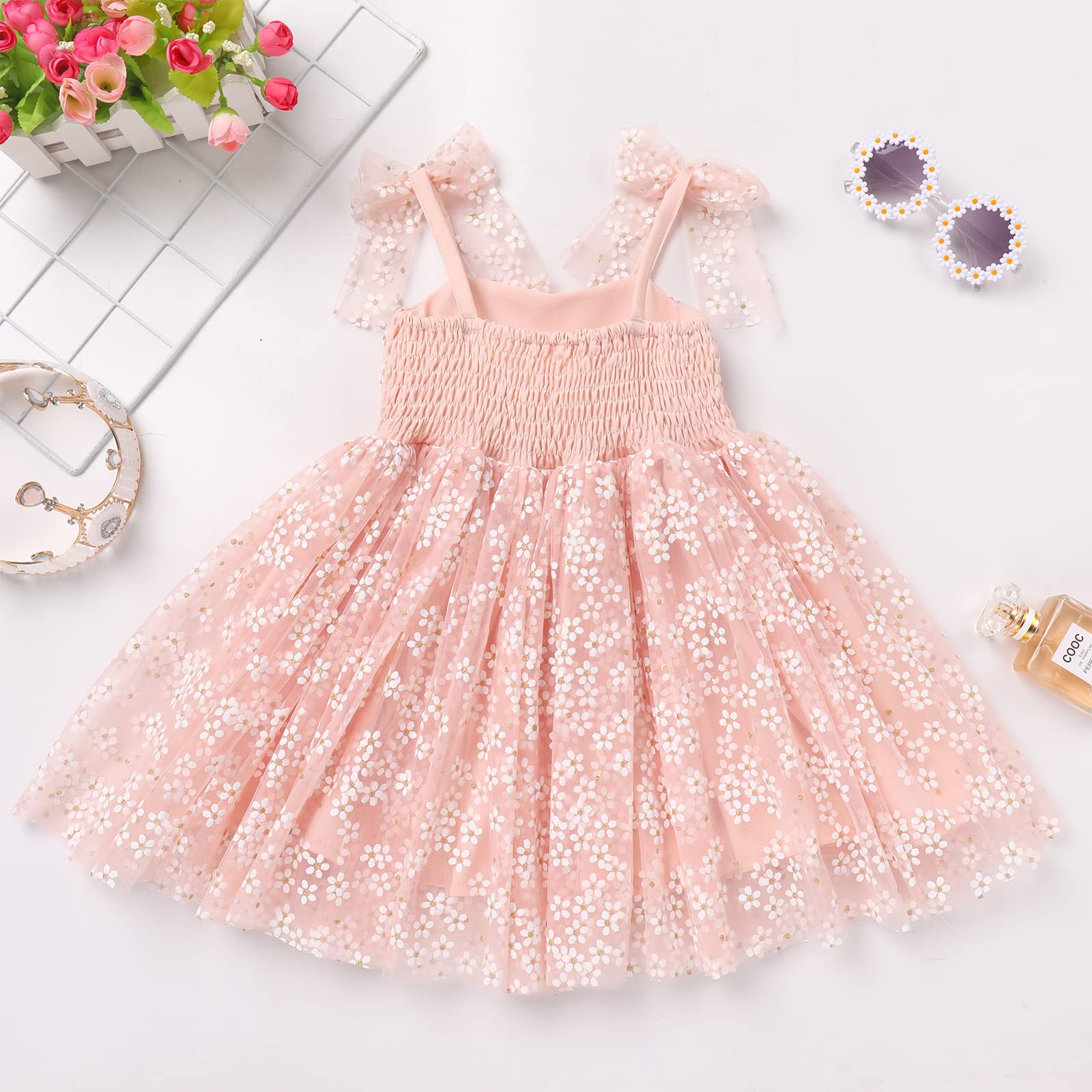 1st Birthday Dress for Baby Girl Toddler Kids First One Year Old Party Princess Dress 2nd 3rd Smash Cake Photo Shooting Spaghetti Straps Bowknot Polka Dots Layered Tulle Tutu Dress Peach 6-12M