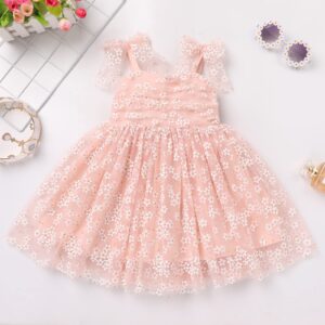 1st Birthday Dress for Baby Girl Toddler Kids First One Year Old Party Princess Dress 2nd 3rd Smash Cake Photo Shooting Spaghetti Straps Bowknot Polka Dots Layered Tulle Tutu Dress Peach 6-12M