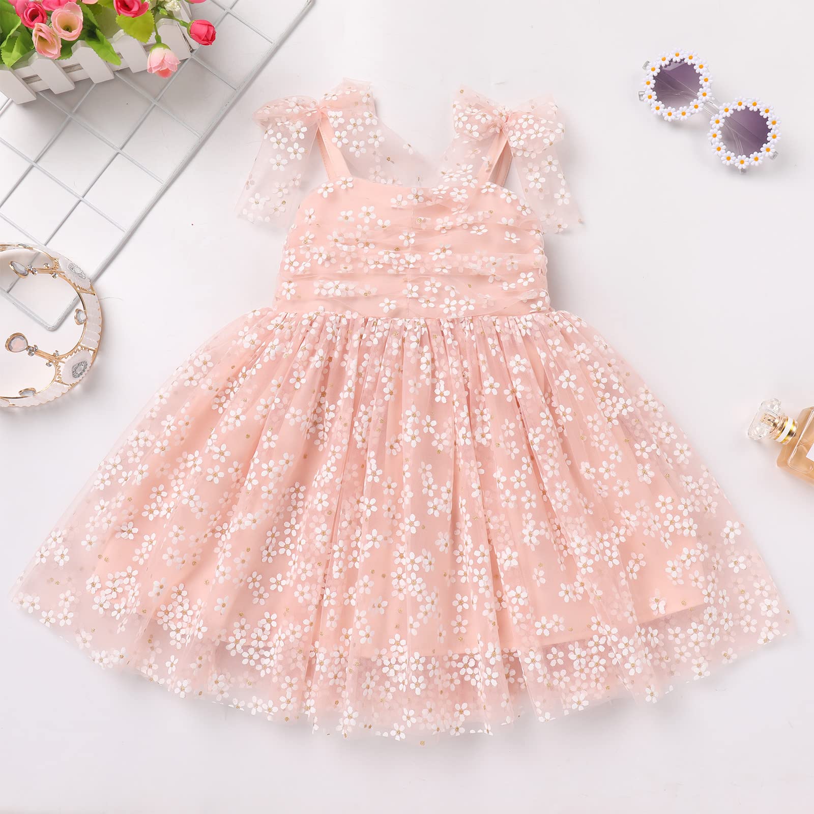 1st Birthday Dress for Baby Girl Toddler Kids First One Year Old Party Princess Dress 2nd 3rd Smash Cake Photo Shooting Spaghetti Straps Bowknot Polka Dots Layered Tulle Tutu Dress Peach 6-12M