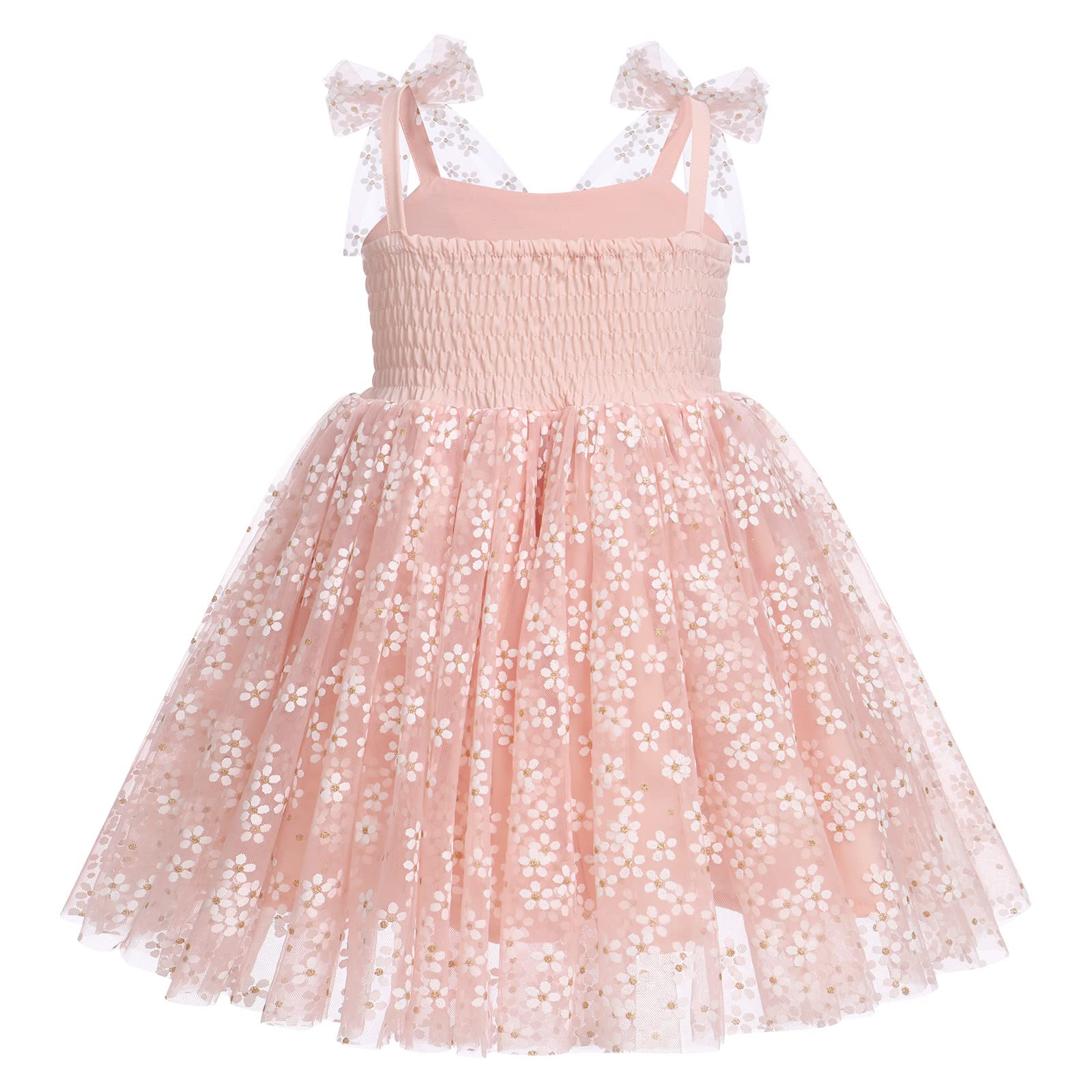 1st Birthday Dress for Baby Girl Toddler Kids First One Year Old Party Princess Dress 2nd 3rd Smash Cake Photo Shooting Spaghetti Straps Bowknot Polka Dots Layered Tulle Tutu Dress Peach 6-12M