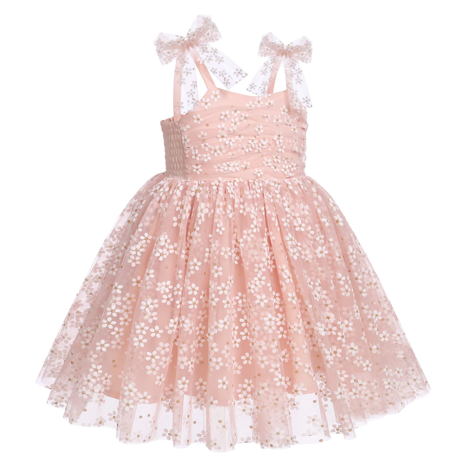 1st Birthday Dress for Baby Girl Toddler Kids First One Year Old Party Princess Dress 2nd 3rd Smash Cake Photo Shooting Spaghetti Straps Bowknot Polka Dots Layered Tulle Tutu Dress Peach 6-12M