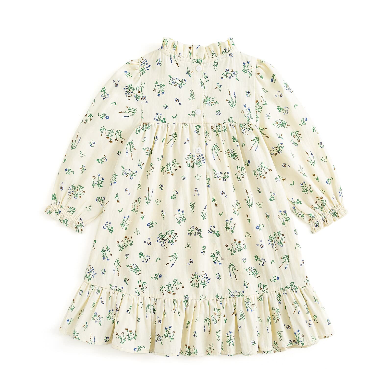 Curipeer Baby Girls Long Sleeve FLoral Dress Flower Printed Toddler Ruffle Dress for Autumn and Spring Beige 6T