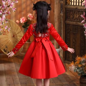 Toddler Bunny Dress Tang Thick Baby Girls Kids Clothes Suit Dresses Toddler Year Girls First Birthday (Red, 13-14 Years)