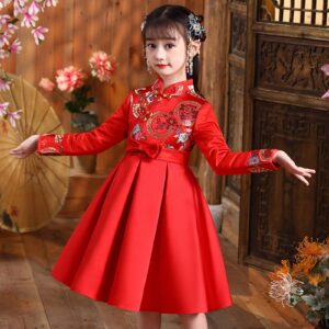 Toddler Bunny Dress Tang Thick Baby Girls Kids Clothes Suit Dresses Toddler Year Girls First Birthday (Red, 13-14 Years)