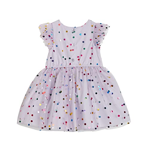 Pippa & Julie Baby Girls' Sleeveless Patterned Party Dress, Fit & Flare Silhouette, includes Coordinating Panty, 2-Piece Set, Lilac Polka Dot, 12 Months