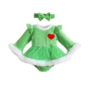 baby girl halloween clothes pumpkin outfit long sleeve pumpkin romper dress christmas baby girl clothes (green, 3-6 months)