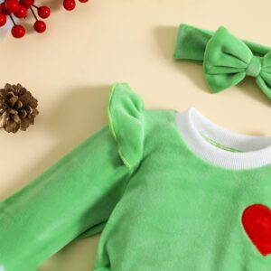 Baby Girl Halloween Clothes Pumpkin Outfit Long Sleeve Pumpkin Romper Dress Christmas Baby Girl Clothes (Green, 3-6 Months)