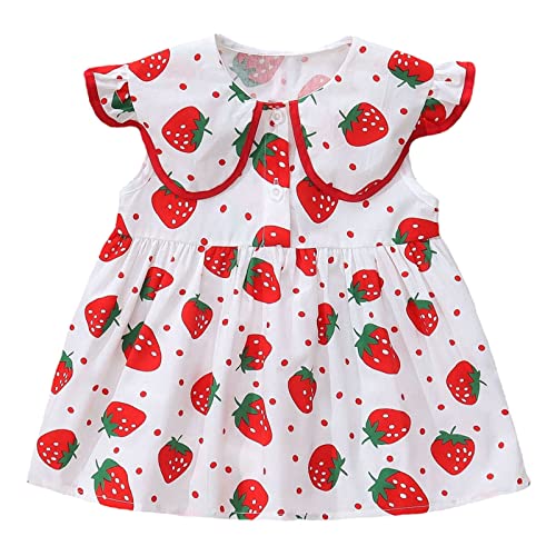 Dress Baby Girls Sundress Dot Strawberry Prints Dress Princess Dress Clothes Personalized Dresses for (Red, 2-3 Years)