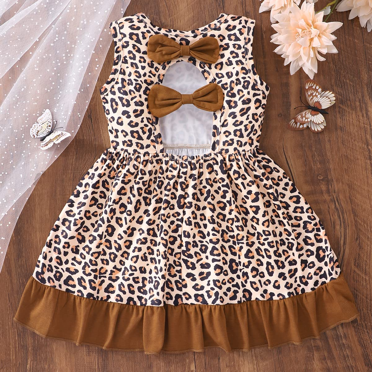 Popshion Girls Leopard Dress for Toddler Girls Sleeveless Leopard Print Dresses Bowknot Back Easter Dresses for Girls Sundress Outfit 18-24 Months