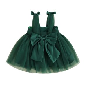 shuing infant toddler baby girl slip dress patchwork tulle christmas outfit elegant bow sleeveless skirt party clothes (green, 2-3 years)