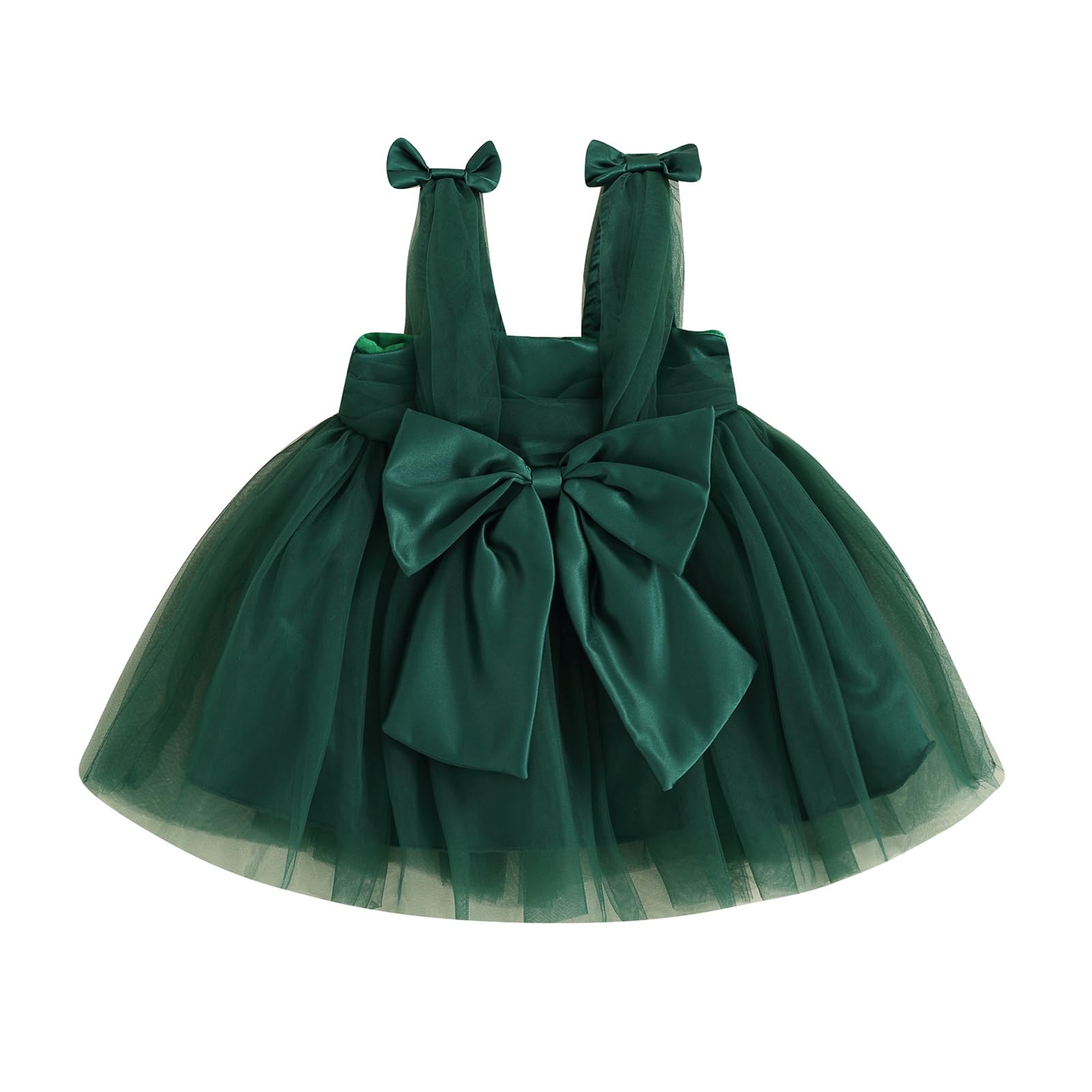 SHUING Infant Toddler Baby Girl Slip Dress Patchwork Tulle Christmas Outfit Elegant Bow Sleeveless Skirt Party Clothes (Green, 2-3 Years)