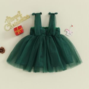 SHUING Infant Toddler Baby Girl Slip Dress Patchwork Tulle Christmas Outfit Elegant Bow Sleeveless Skirt Party Clothes (Green, 2-3 Years)