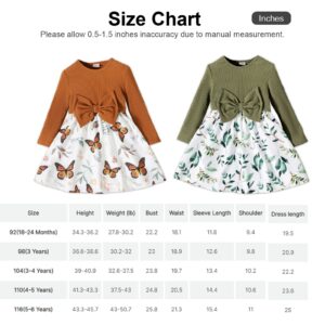 PATPAT Baby Toddler Floral Print Bowknot Dress Colorblock Round Neck Long Sleeves Dress for Girls