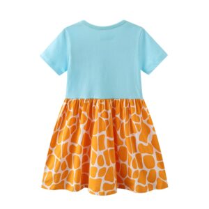 RETSUGO Little Girls A-Line Dress Kids Cute Giraffe Short Sleeve Summer Sundress Toddler Girl Casual Cotton Outfits for Party 1-8 Years Giraffe-1056-6T