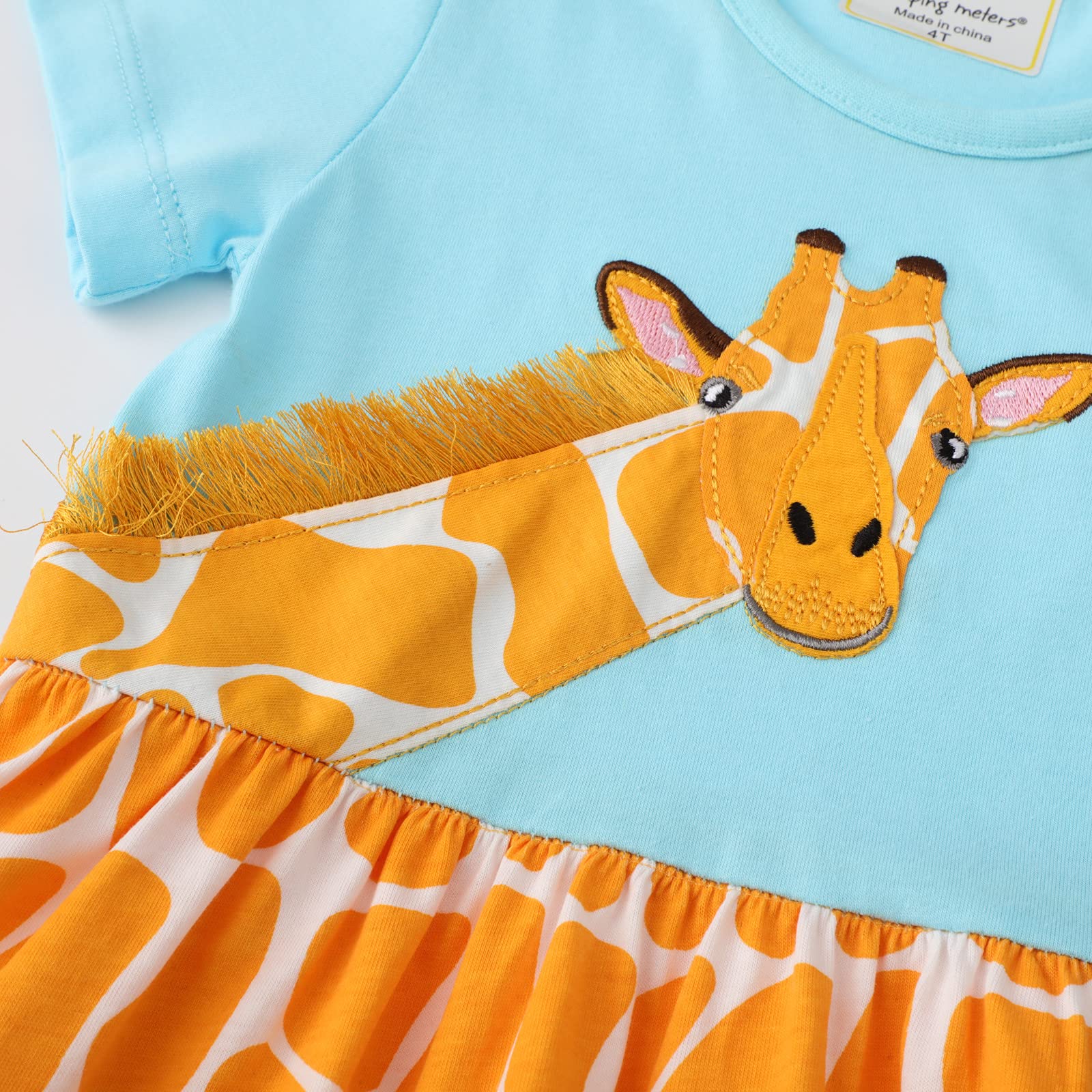 RETSUGO Little Girls A-Line Dress Kids Cute Giraffe Short Sleeve Summer Sundress Toddler Girl Casual Cotton Outfits for Party 1-8 Years Giraffe-1056-6T