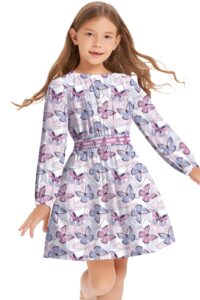 tiny sugar girls floral smocked waist dress church holiday playwear soft midi dress with pockets butterfly-7y