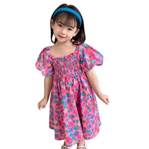 toddler kids baby girls clothes summer puff sleeve floral pattern backless princess dress casual (hot pink, 2-3 years)