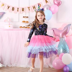 VIKITA Toddler Girls Dress Long Sleeve Cartoon Sweatshirt with Tutu for Birthday Party Dresses Outfit 5-6Y