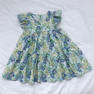 Toddler Kids Baby Girls Summer Casual Sleeveless Floral Pattern Dress Party Princess Dress Clothes (A, 12-18 Months)