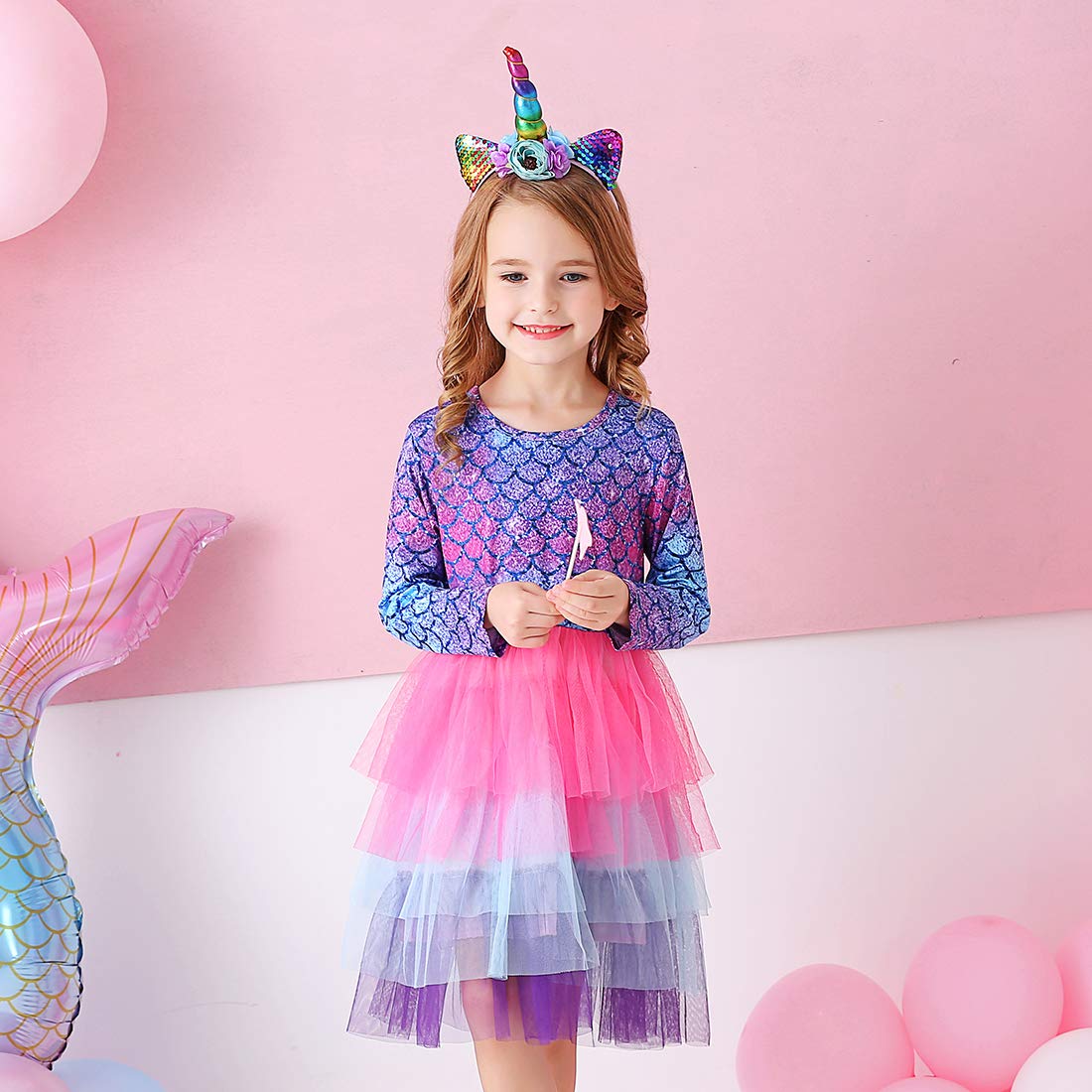 VIKITA Girls Dresses for Winter Long Sleeve Toddler Girls Clothes Party Tulle Dresses for Little Girls,LH4594 5T