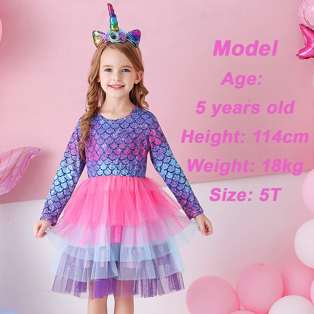 VIKITA Girls Dresses for Winter Long Sleeve Toddler Girls Clothes Party Tulle Dresses for Little Girls,LH4594 5T