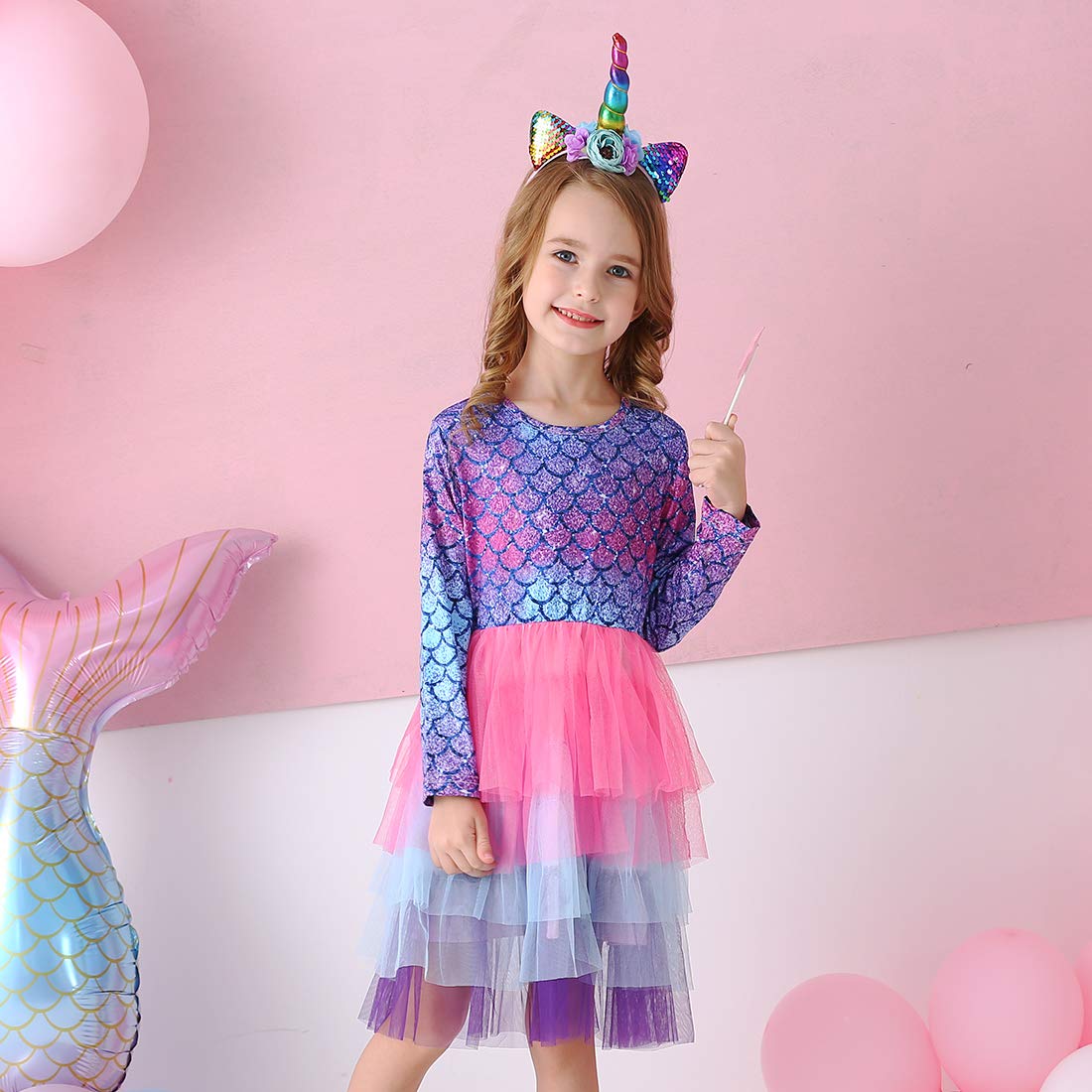 VIKITA Girls Dresses for Winter Long Sleeve Toddler Girls Clothes Party Tulle Dresses for Little Girls,LH4594 5T